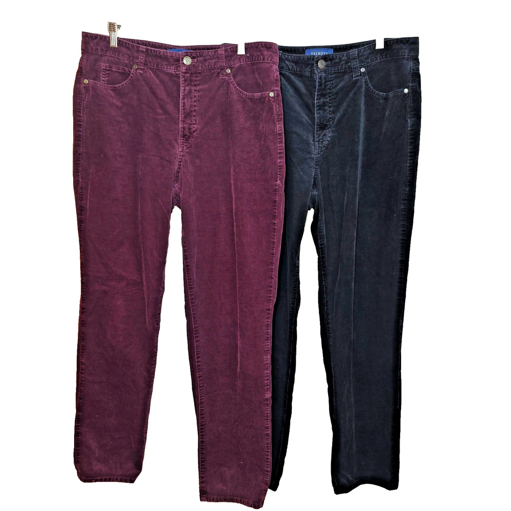 Talbots Womens Corduroy Straight Leg Pants Sz 10 Lot of 2 Burgundy Black Stretch